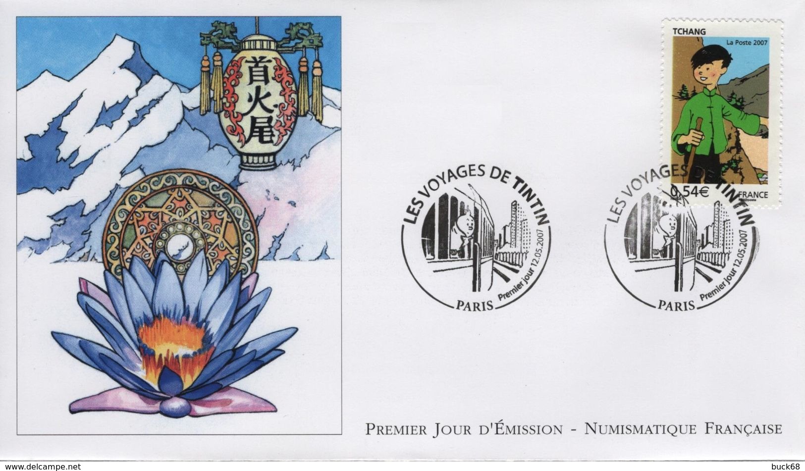 FRANCE 4056 FDC 1er Jour  TINTIN KUIFJE HERGE Paris 2007 Tchang Tibet Lotus Bleu - Comics