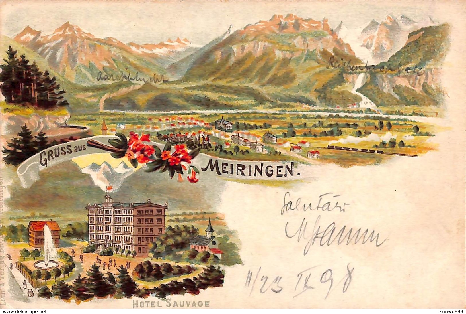 Gruss Aus Meiringen (Litho Brugger, Hôtel Sauvage, 1898) - Brügg