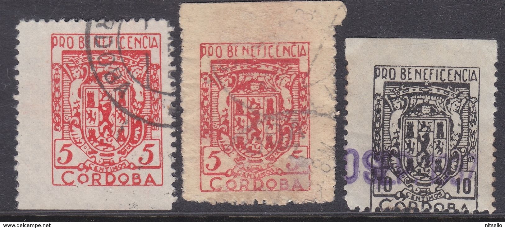 LOTE 2189 ///  (C100) GUERRA CIVIL CORDOBA 11 Y 15 (5 CTS. ROJO) VARIANTES PAPEL Y 10 CTS. NEGRO - Vignette Della Guerra Civile