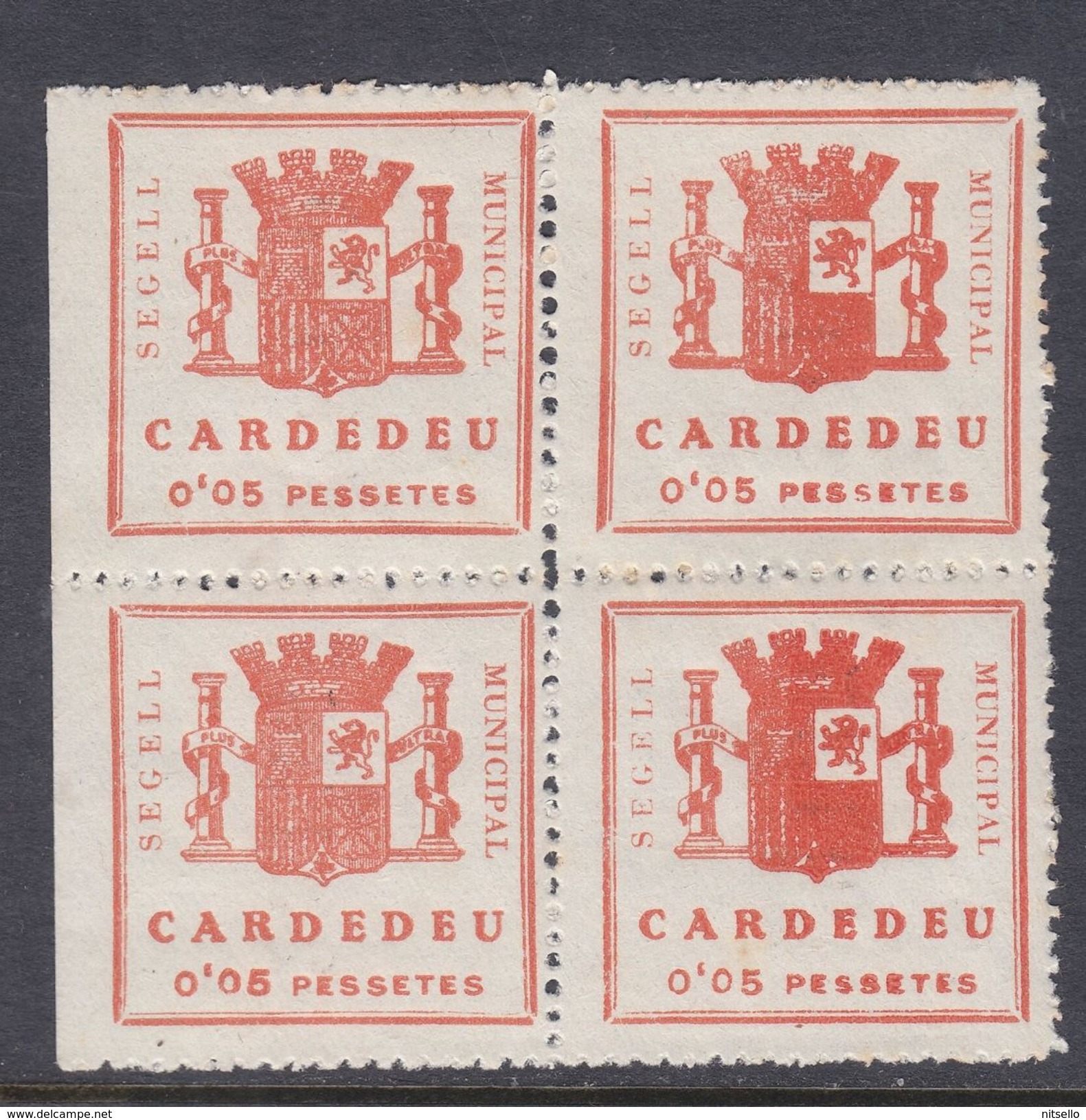 LOTE 2112 ///  (C150)  CARDEDEU (BARCELONA) BLOQ DE 4 VIÑETAS REPUBLICANAS Nº 5 CATALOGO FESOFI (LEYENDA 24 M/M.) **MNH - Emissions Républicaines