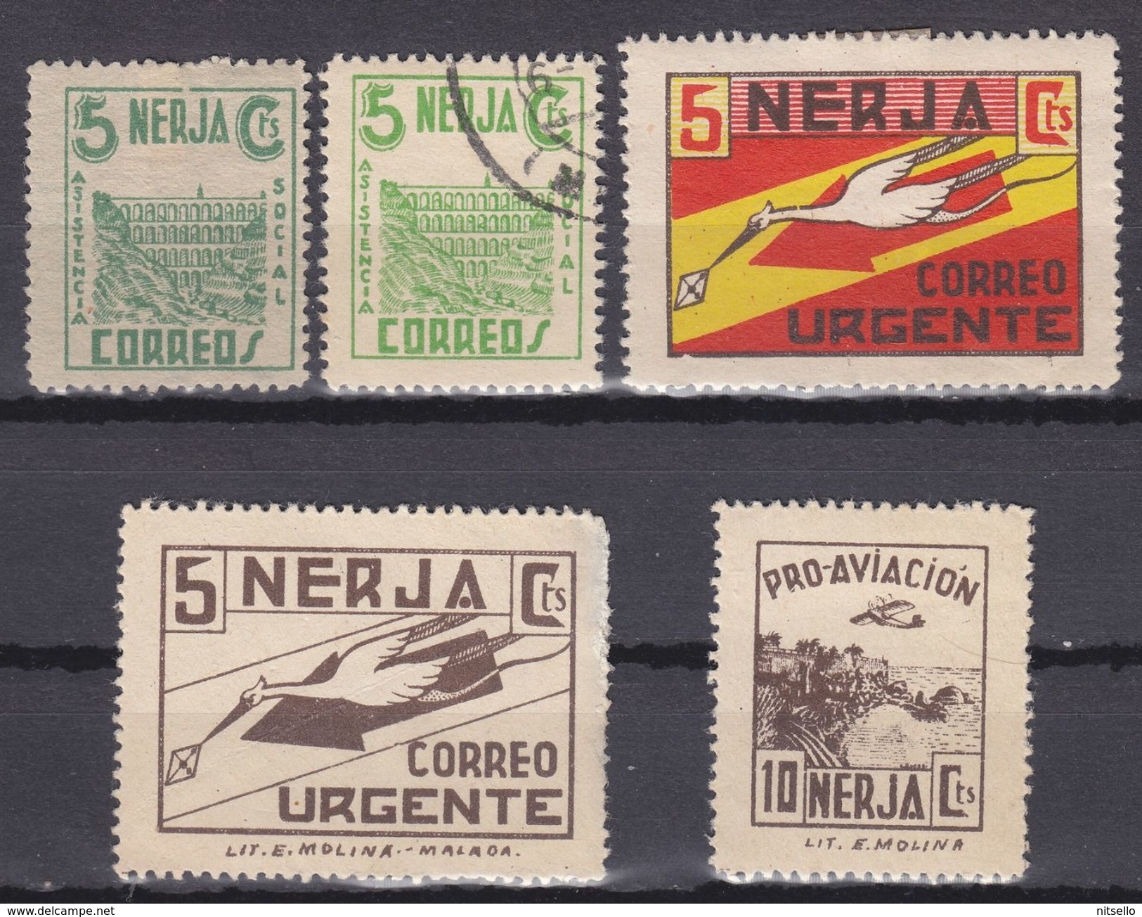 LOTE 2189  ///  (C100)  5 VIÑETAS NERJA (MALAGA) Nº 1-2-4-5-7 CATALOGO FESOFI/SOFIMA - Vignetten Van De Burgeroorlog