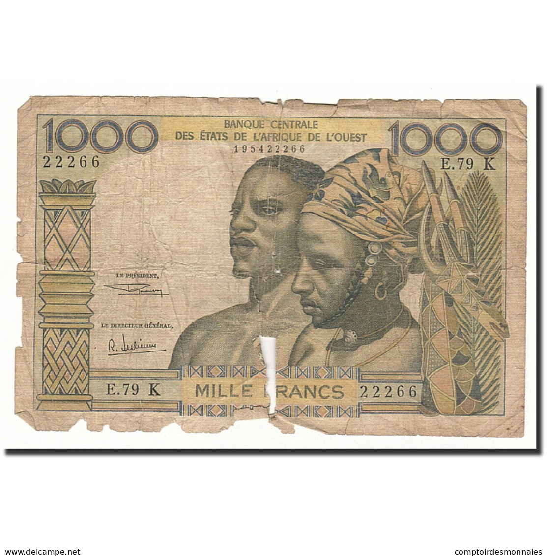 Billet, West African States, 1000 Francs, Undated (1959-65), KM:703Kg, AB - West African States