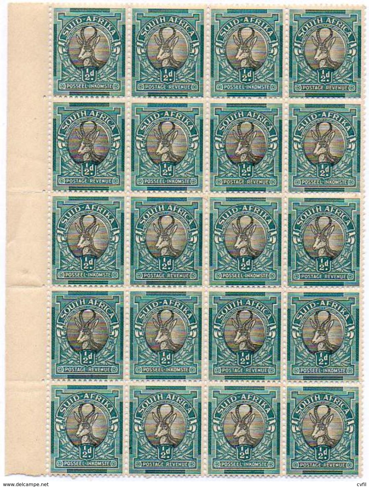 SOUTH AFRICA 1940. Block Of 10 Pairs Of The ½d Springbok - Unused Stamps