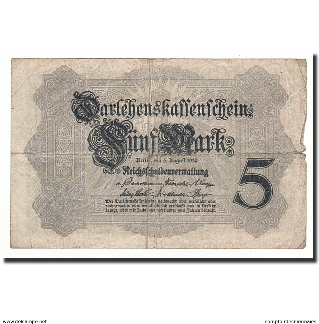 Billet, Allemagne, 5 Mark, 1914-08-05, KM:47c, B+ - 5 Mark