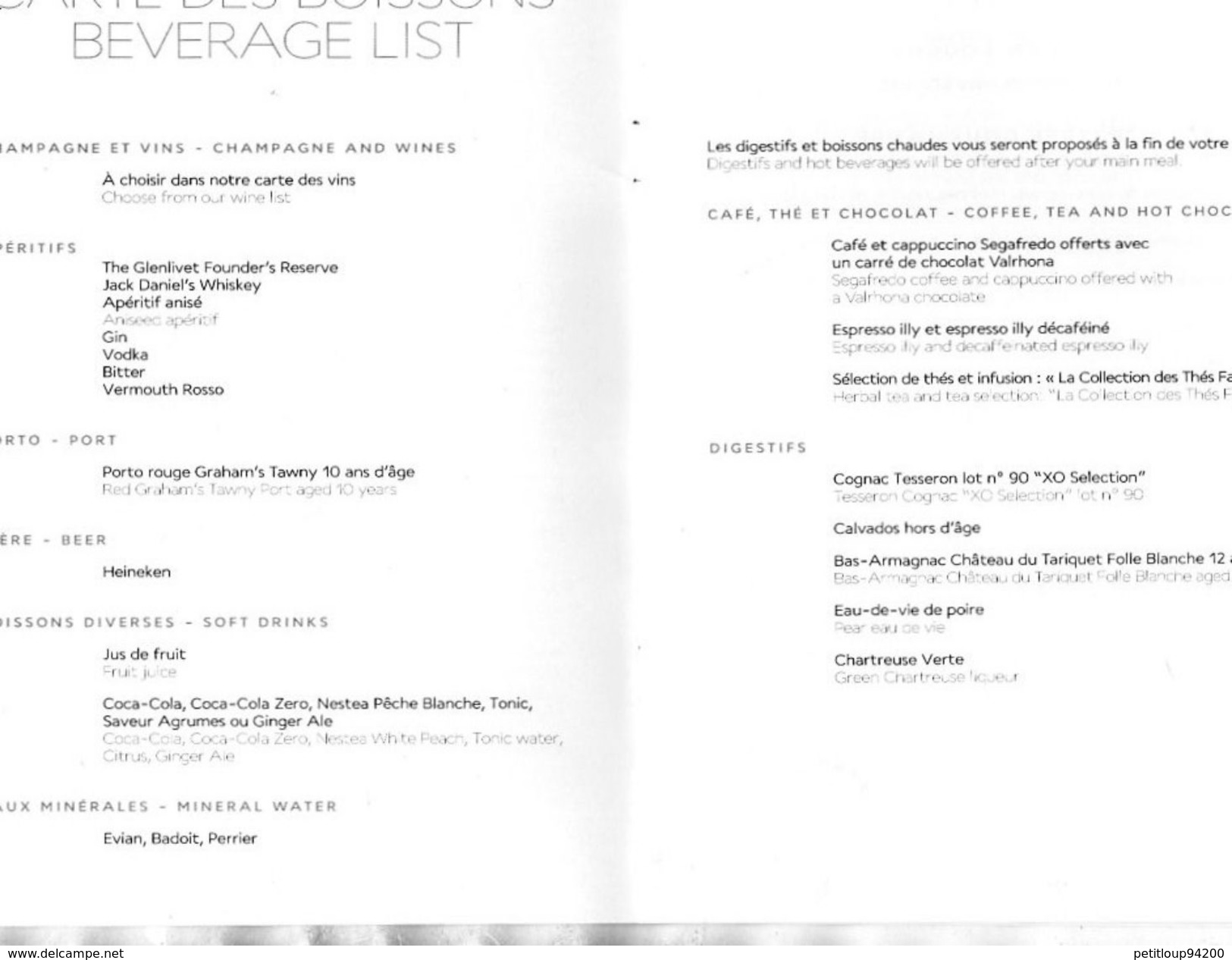 MENU  AIR FRANCE Business - Menu Cards