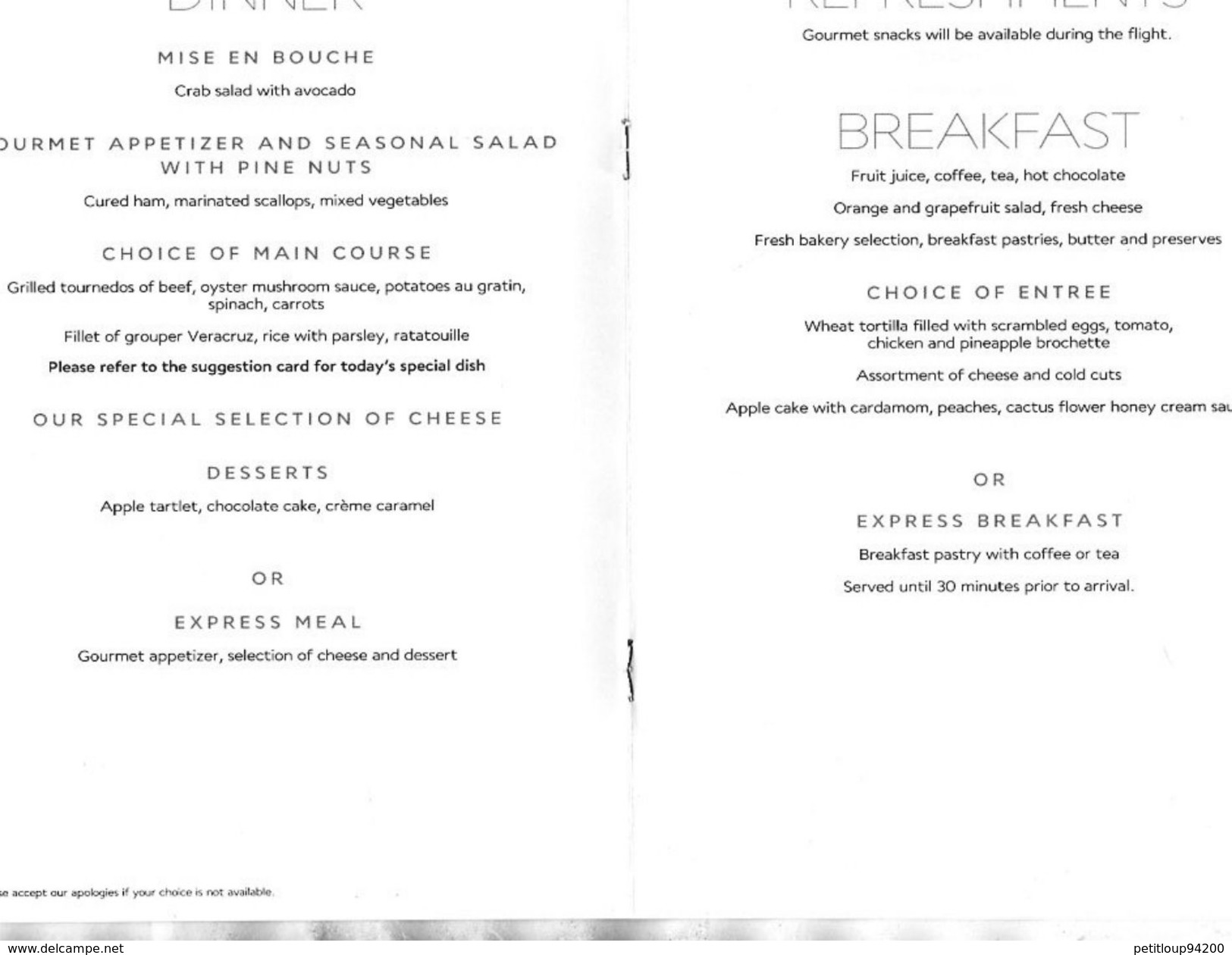 MENU  AIR FRANCE Business