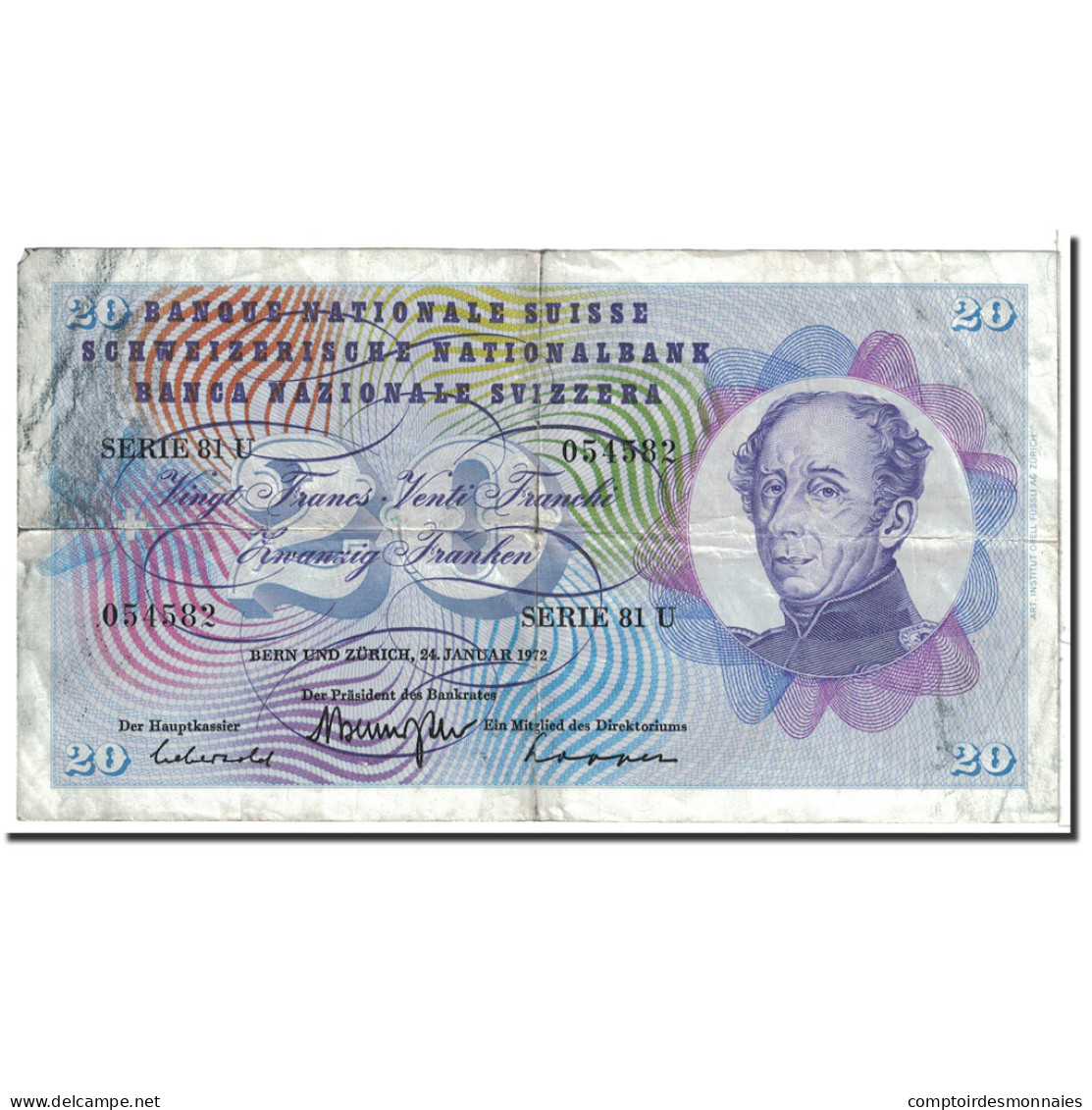 Billet, Suisse, 20 Franken, 1972, 1972-01-24, KM:46t, TB - Suisse