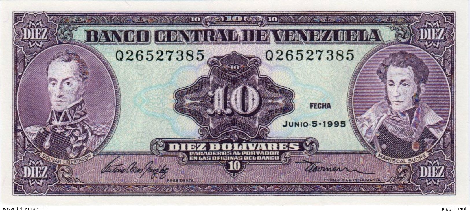 VENEZUELA 10 BOLIVIARES BANKNOTE 1995 PICK NO.61 UNCIRCULATED UNC - Venezuela