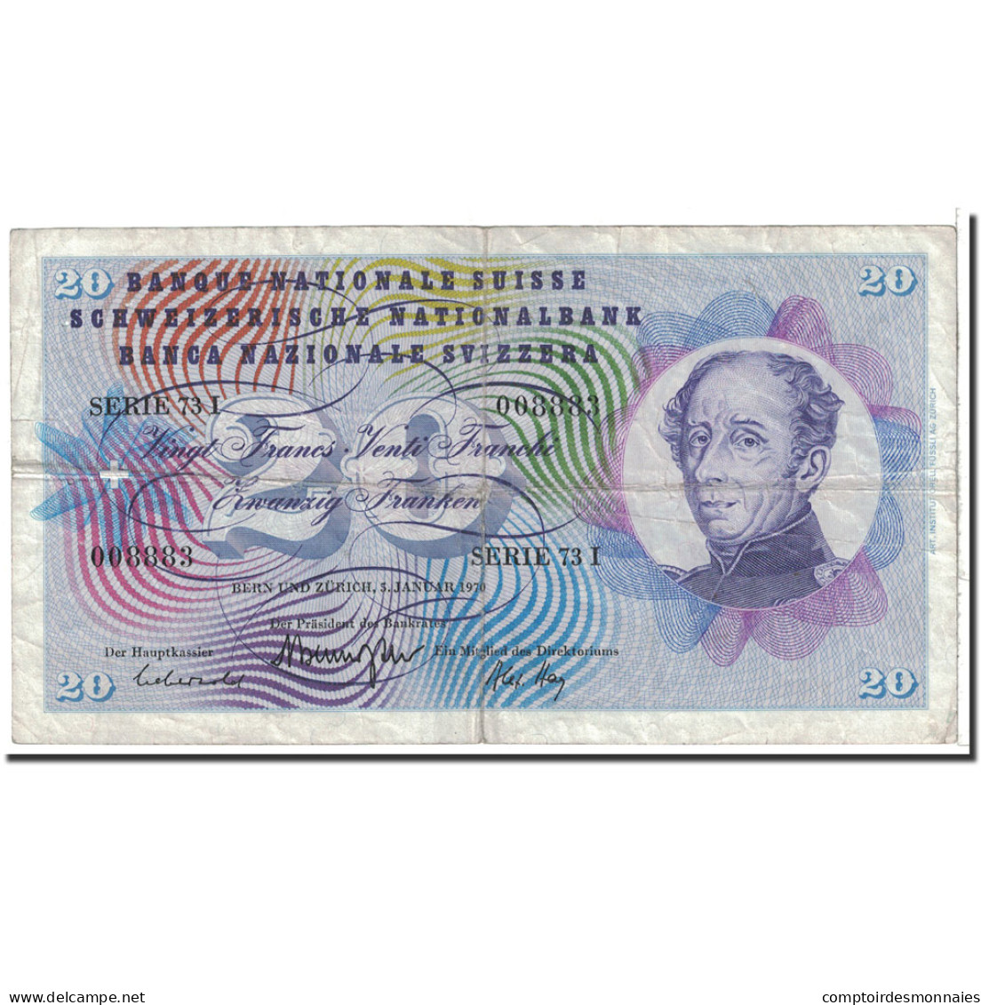 Billet, Suisse, 20 Franken, 1970, 1970-01-05, KM:46r, TB+ - Suiza