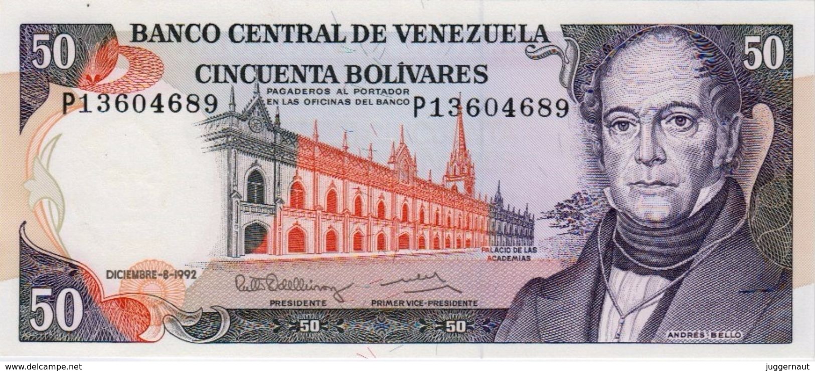 VENEZUELA 50 BOLIVIARES BANKNOTE 1992 PICK NO.65 UNCIRCULATED UNC - Venezuela
