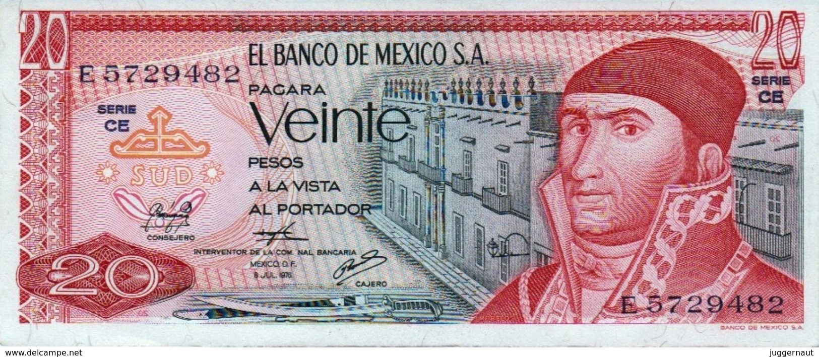 MEXICO 20 PESOS BANKNOTE 1976 PICK NO.64 UNCIRCULATED UNC - Mexique