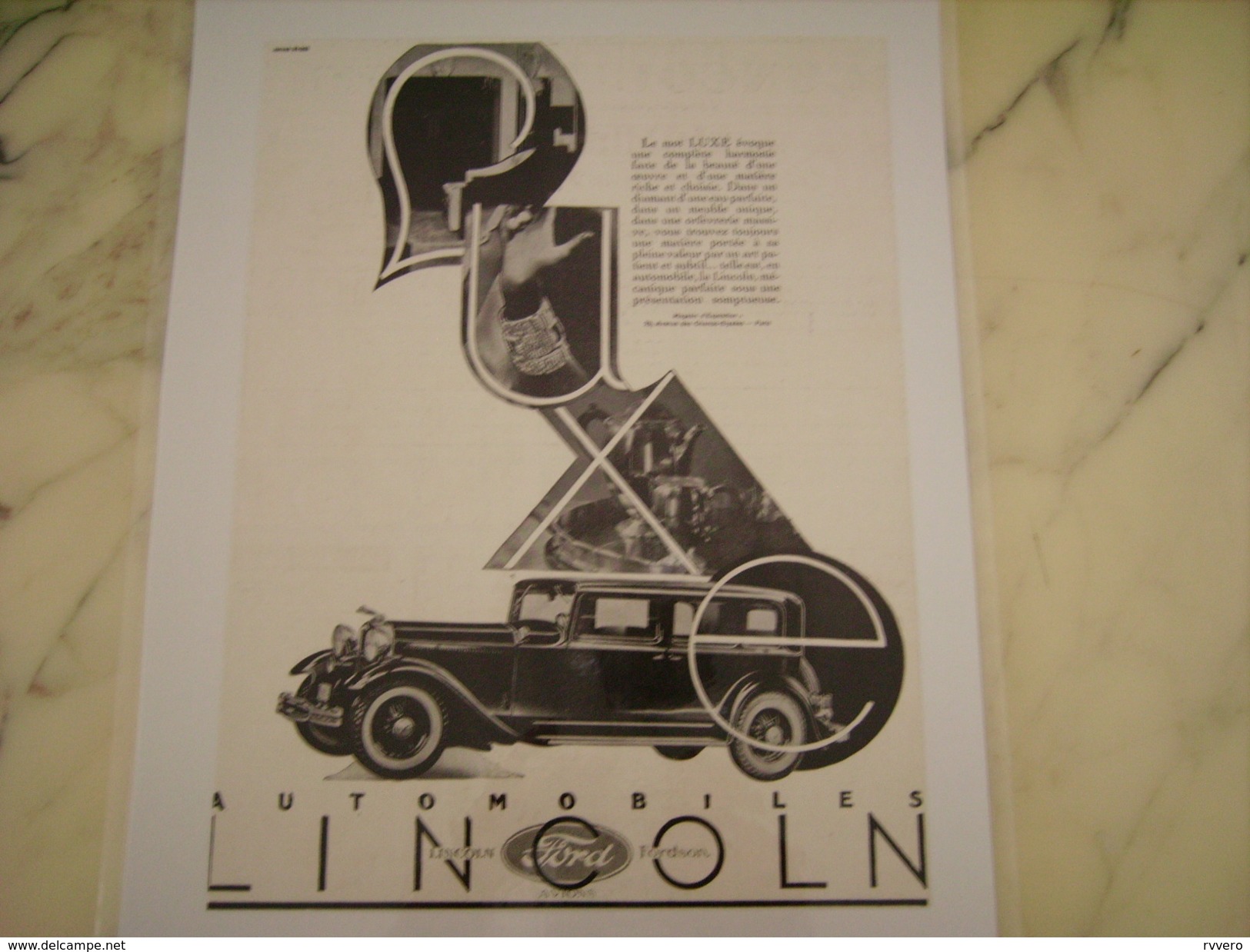 ANCIENNE  PUBLICITE LINCOLN -FORD LUXE 1931 - Voitures