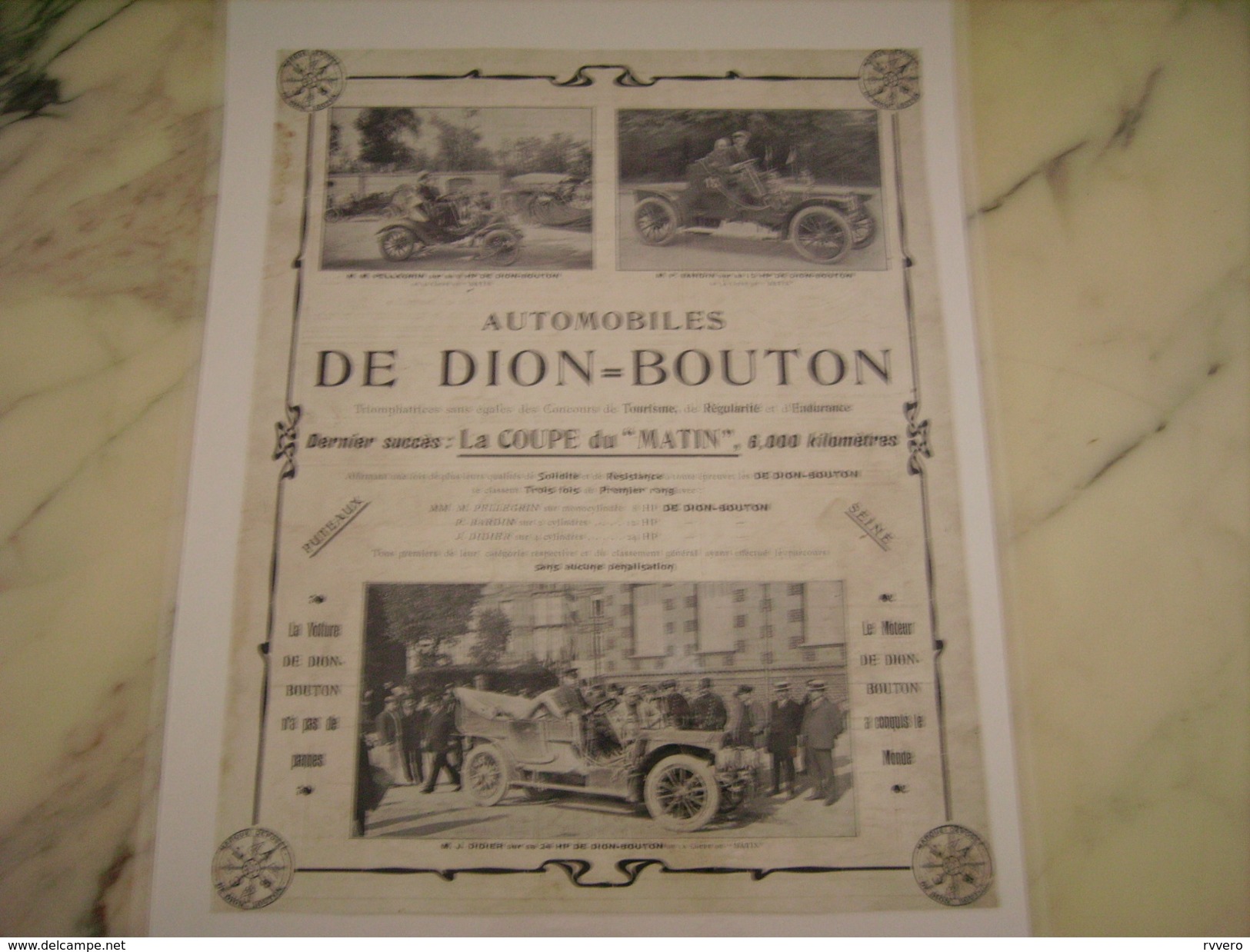 ANCIENNE PUBLICITE VOITURES DE DION BOUTON LA COUPE DU MATIN - Coches