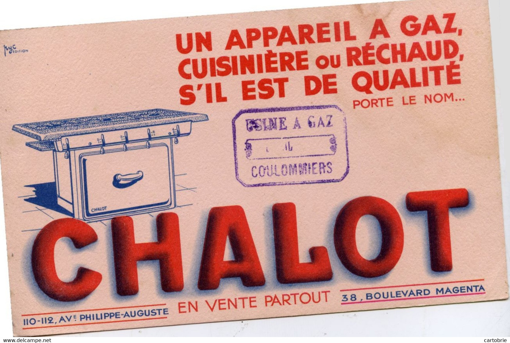 BUVARD  Appareil à GAZ CHALOT Cuisinière Réchaud Cachet Usine à Gaz De COULOMMIERS - Elektrizität & Gas