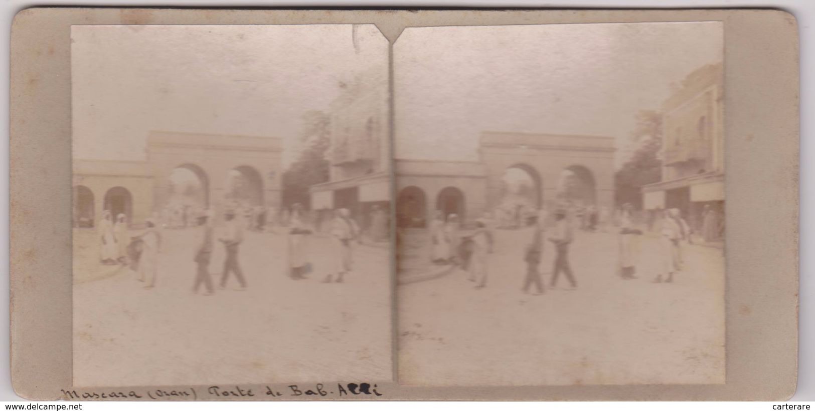 Carte Photo Stéréoscopique Unique,algérie,ORAN,masca Ra,porte De Bab Alli,collection Jb PRION,rare - Stereo-Photographie