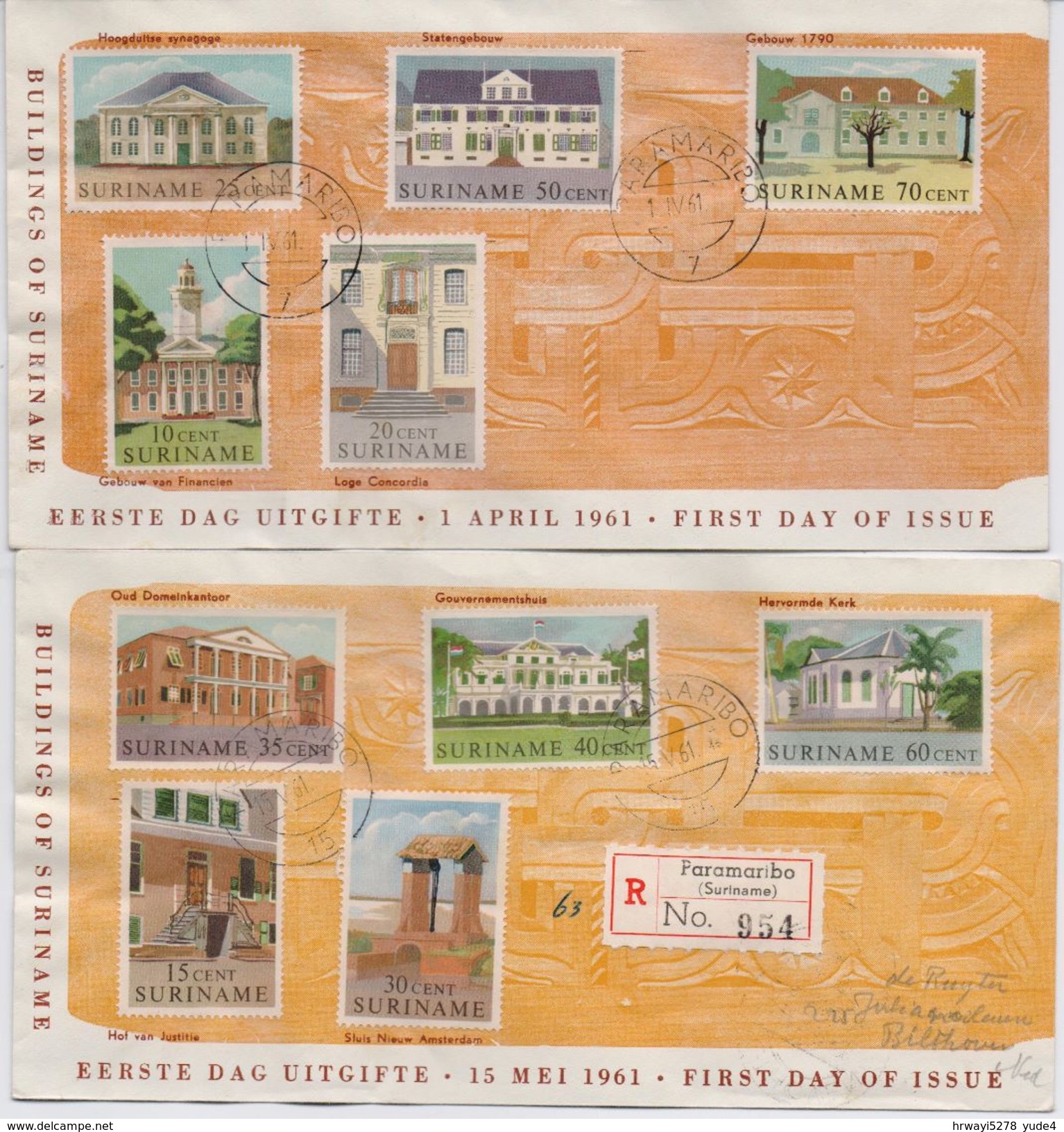 Dutch Surinam 1961, FDC Complete Set On Two Envelops, One Registered - Surinam ... - 1975