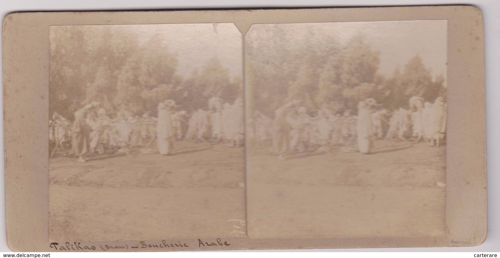 Carte Photo Stéréoscopique Unique,algérie Française,PALIKAO,boucher Ie ,abatoire,région Mascara,collection Jb PRION,rare - Stereoscopic