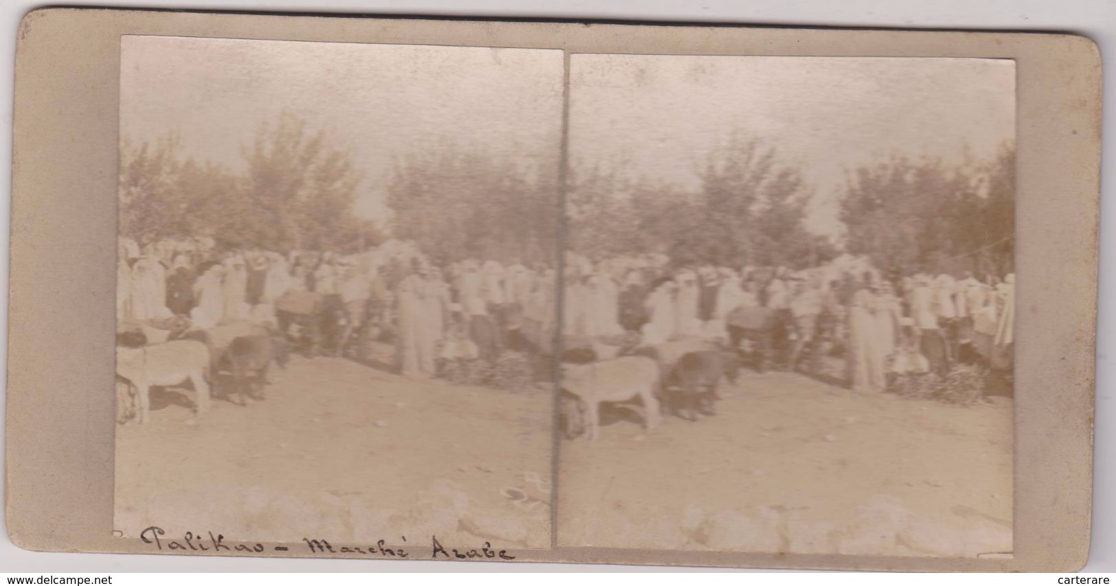 Carte Photo Stéréoscopique Unique,algérie Française,PALIKAO,le Marché Arabe,région Mascara,collection Jb PRION,rare - Stereoscopio