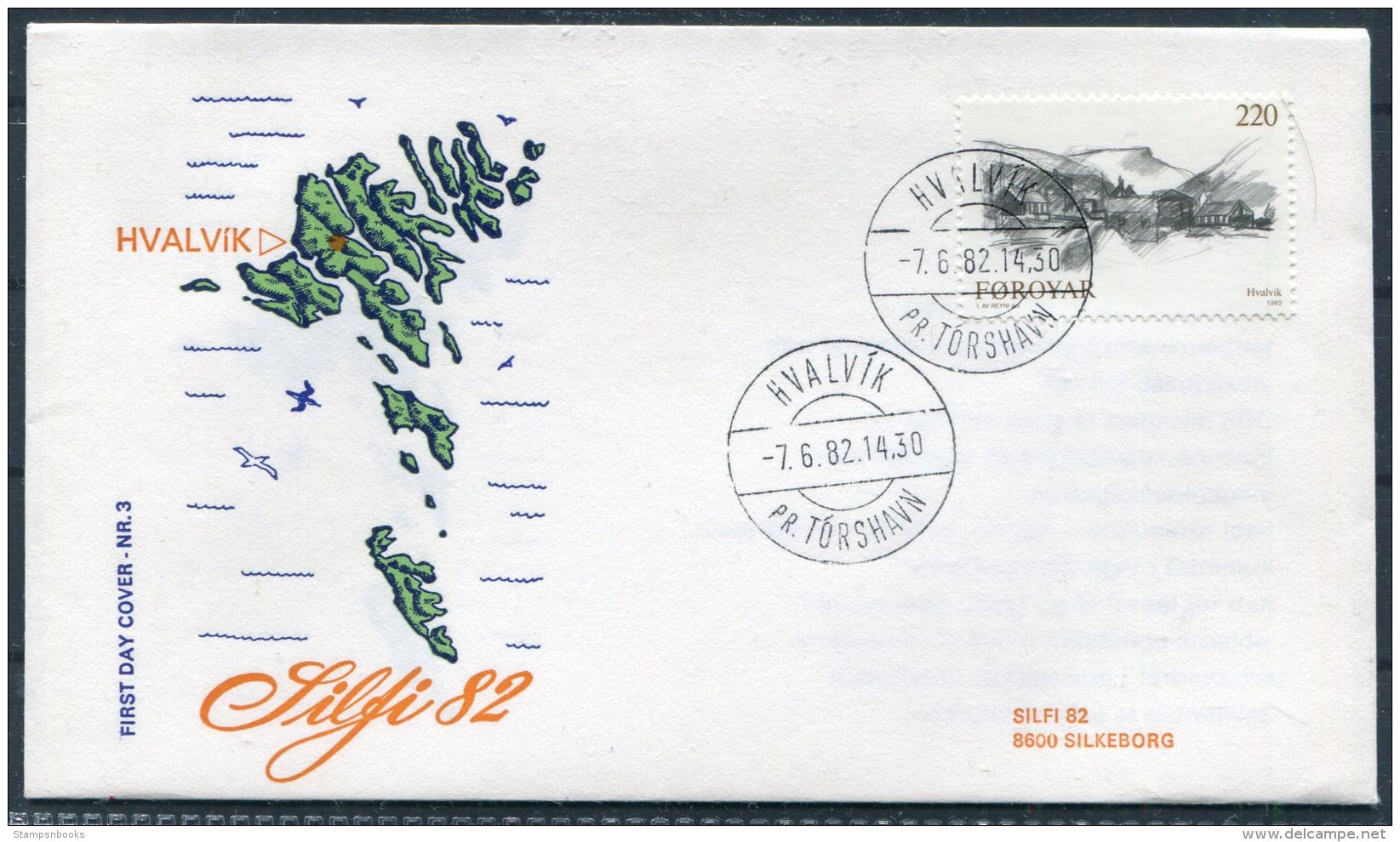 1982 Faroe Islands / Faroyar Denamrk Philatelic Exhibition SILFI '82 Silkeborg Cover. Hvalvik Pr. Torshavn - Färöer Inseln