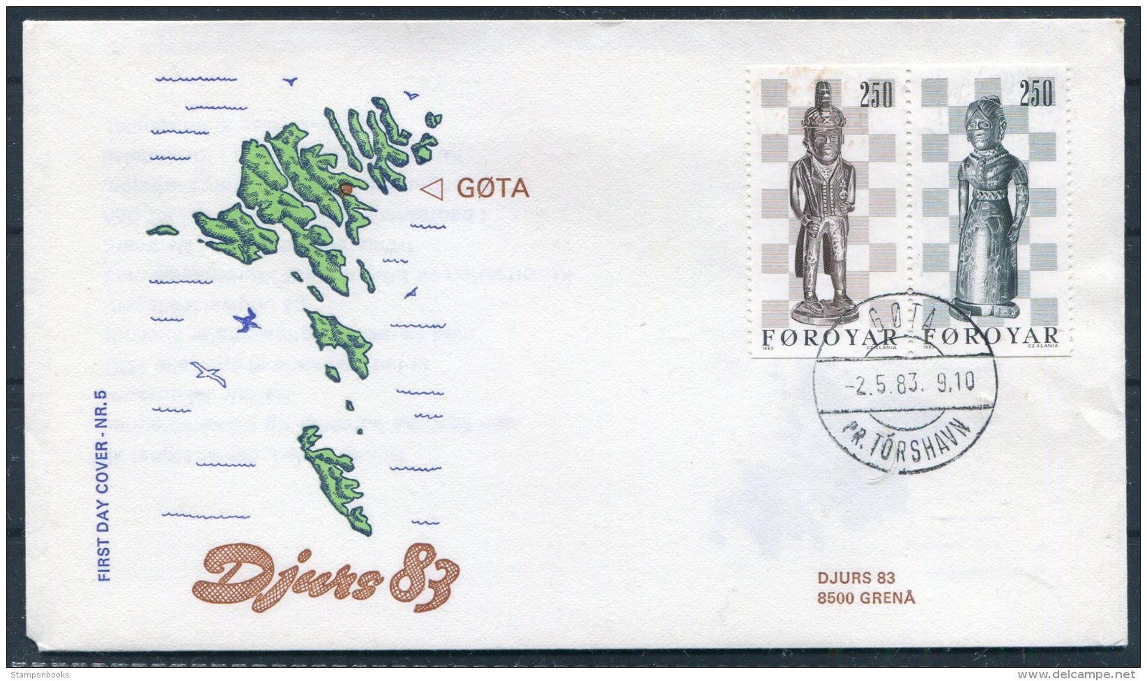 1983 Faroe Islands / Faroyar Denamrk Philatelic Exhibition DJURS 83 Grena Cover. Gota Pr.Torshavn. Slania Chessmen - Färöer Inseln
