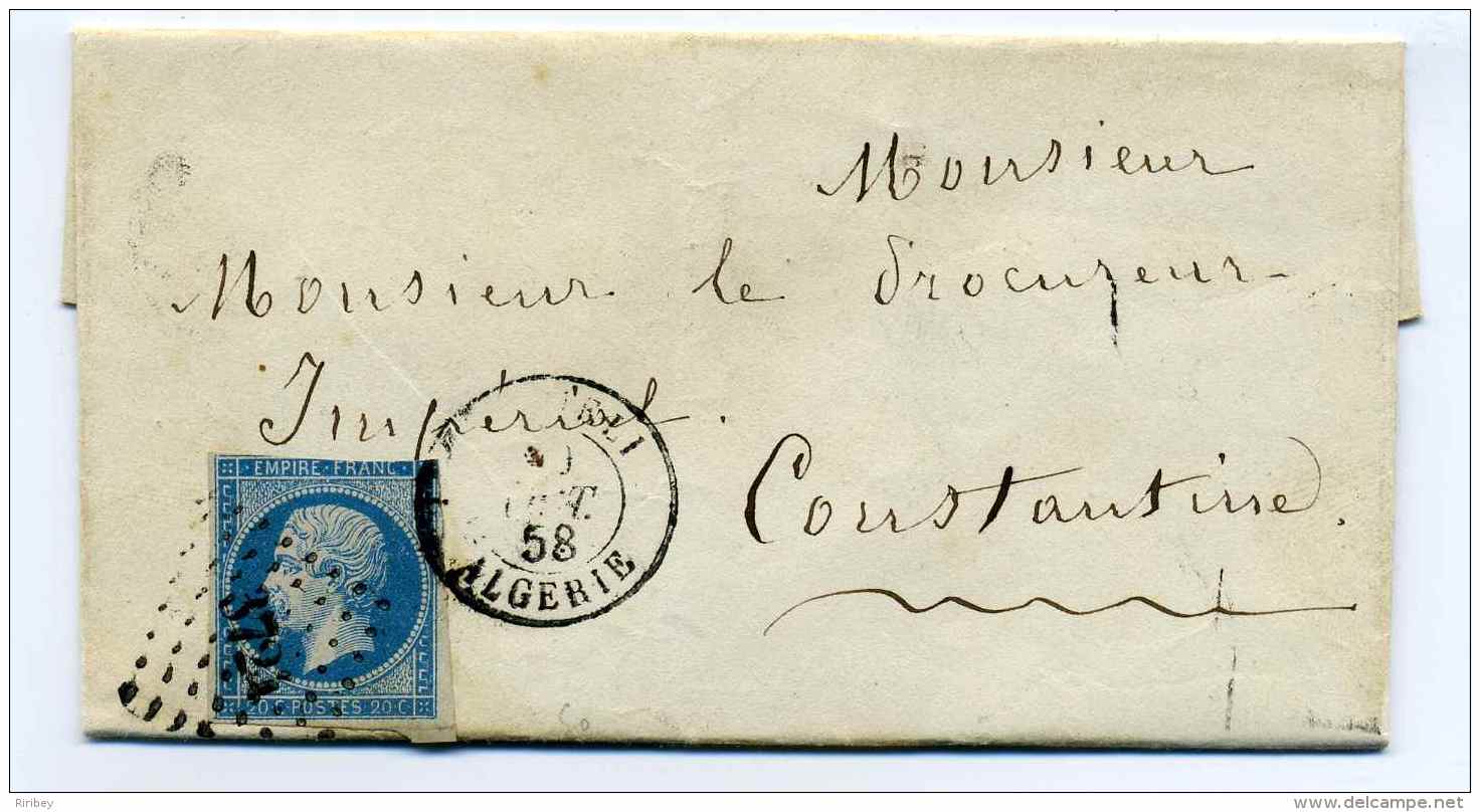 T15 DJIDJELLI + Losange PC 3724 Sur Napoleon YT N°14 / ALGERIE / Octobre 1858 / Ind 18 Côte 300&euro; - 1849-1876: Classic Period