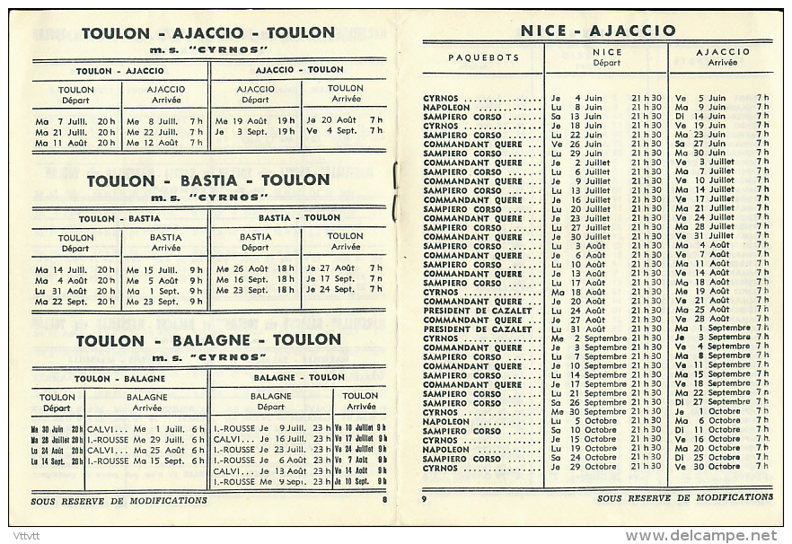 Compagnie Générale Transatlantique : Horaires Lignes De La Corse, N° 35, Juin-Octobre 1964, Paquebot... - Europe