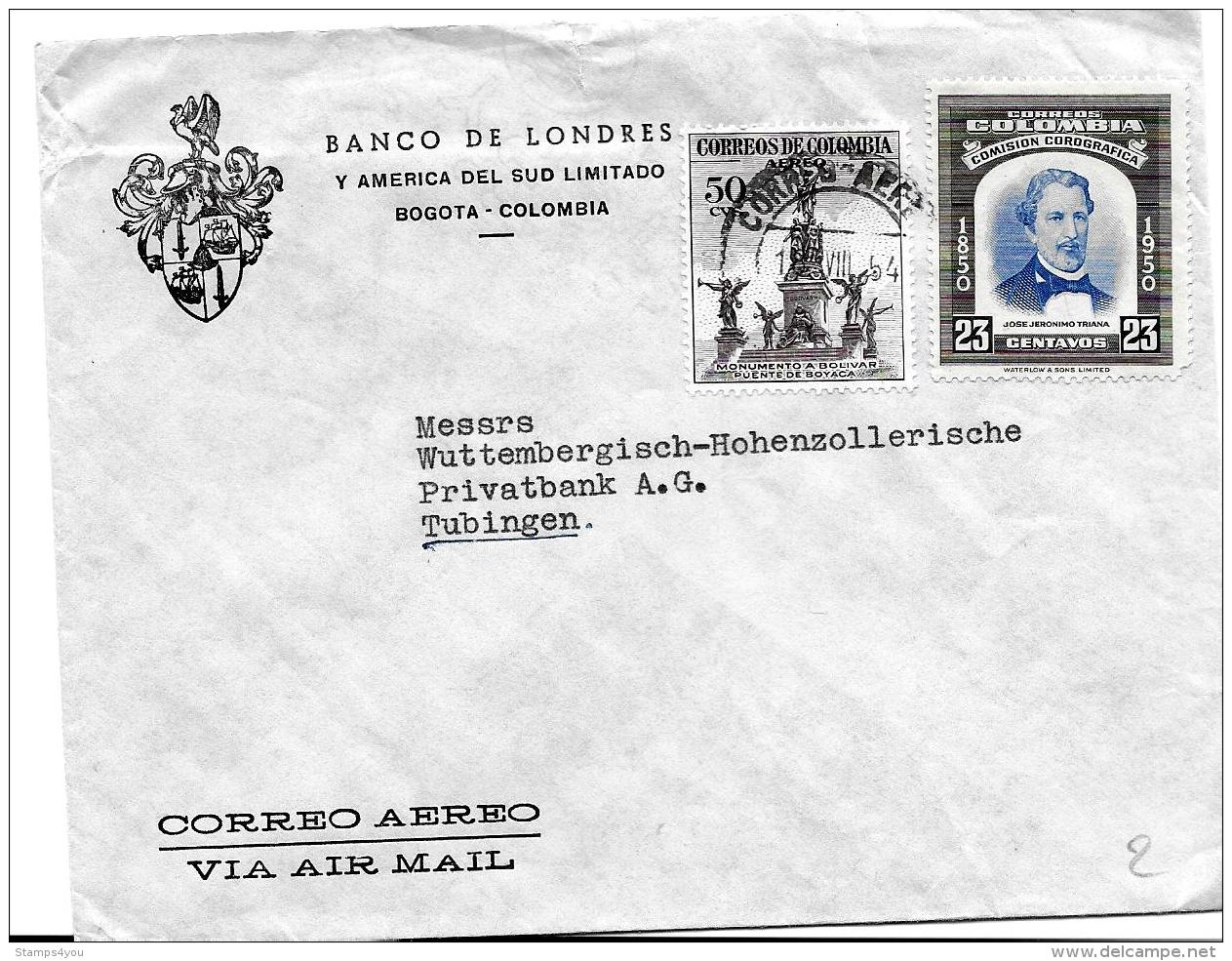 29-49 - Enveloppe Envoyée  De Colombie En Allemagne 1954 - Colombia