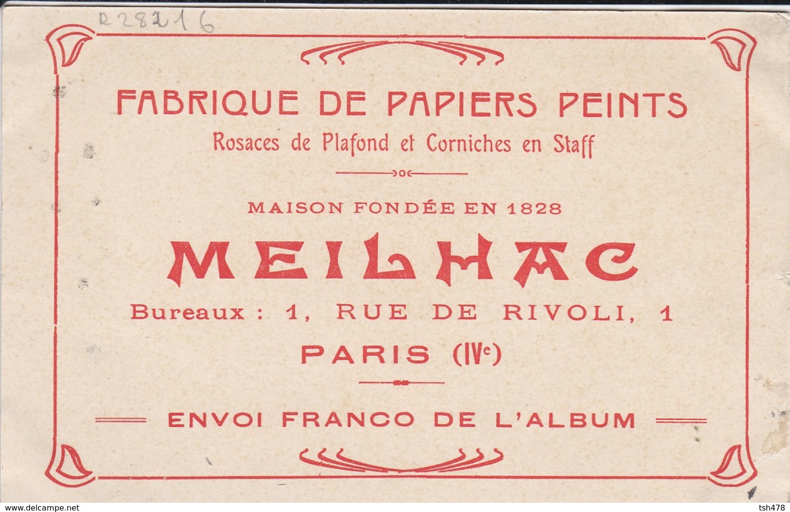 75---PARIS---4ème--PUB MEILHAC--fabrique De Papiers Peints 1 Rue De Rivoli---voir 2 Scans - Arrondissement: 04