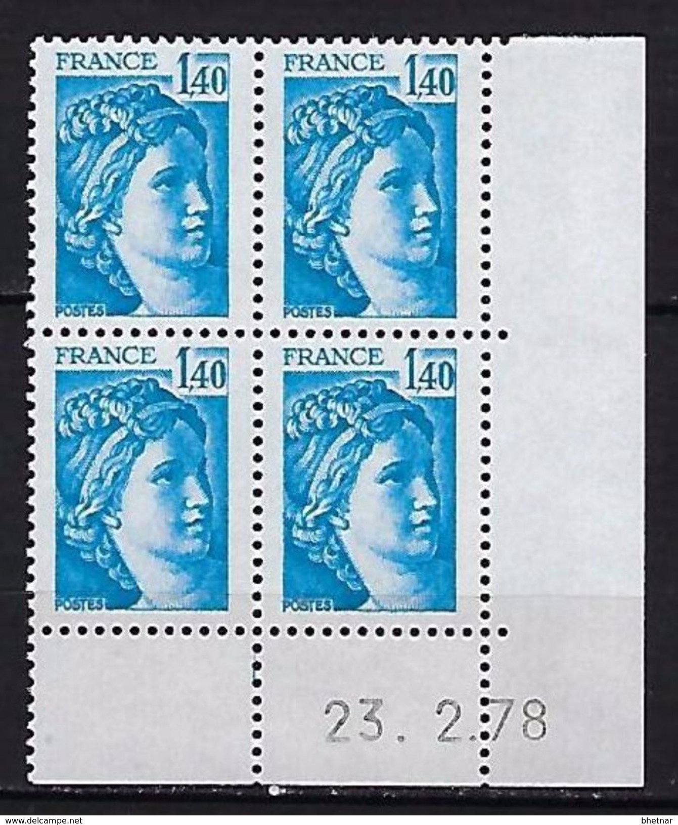 FR Coins Datés YT 1975a " Sabine 1F40 Bleu GT " Neuf**  Du 23.2.78 - 1970-1979