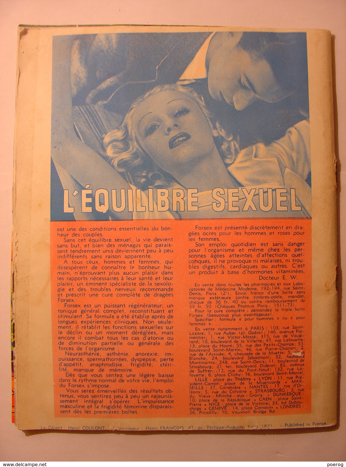 SEX APPEAL PARIS n°59 de JUIN 1938 - ANDRE SALMON - BOUSBIR ALGER - NU - COQUIN - LOUIS SAUREL - CLAUDE MARSEY - BAZAL