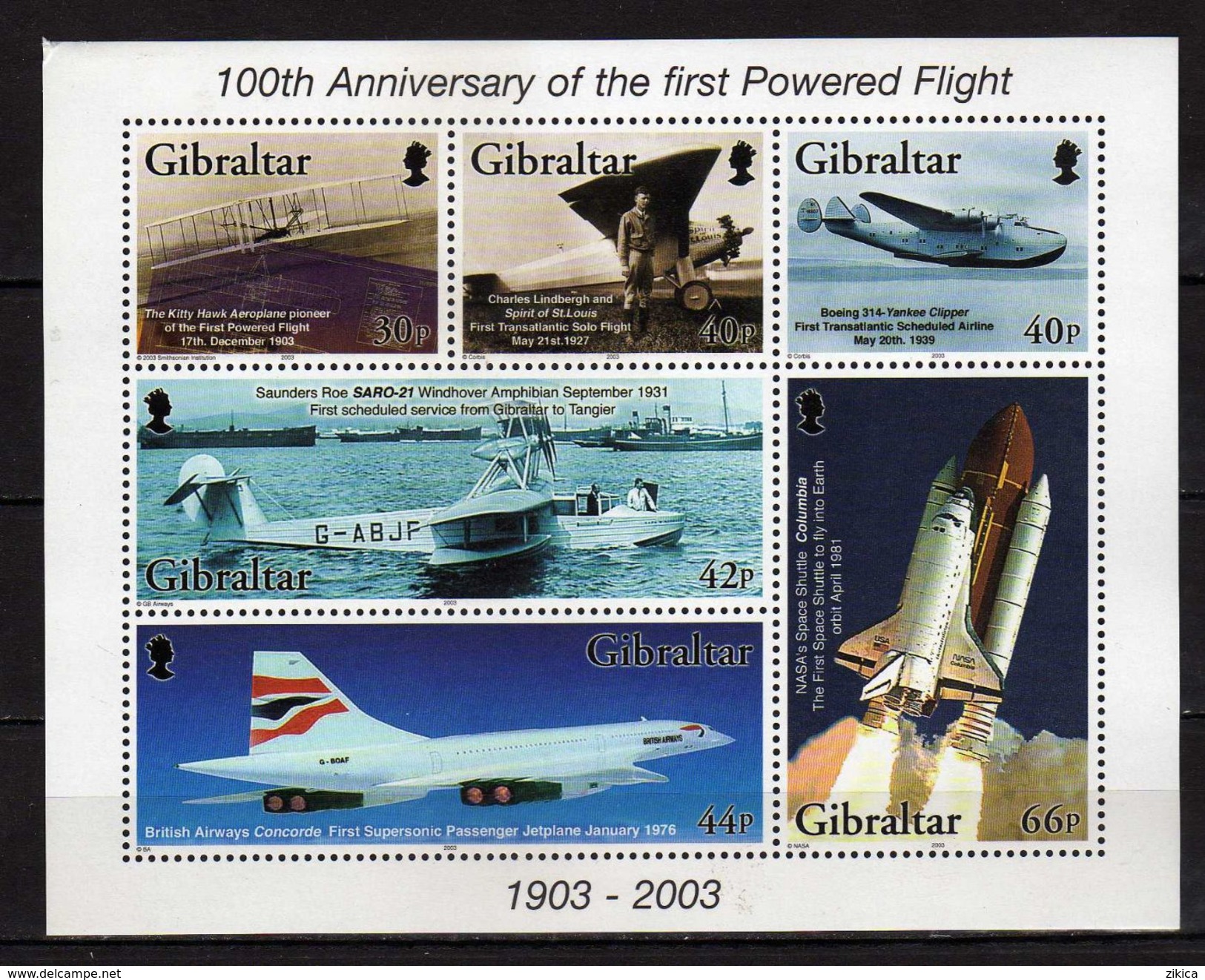 Gibraltar 2003 The 100th Anniversary Of Flight.Aviation/Airplanes.Space. 7 Minisheets, MNH(**) - Gibraltar