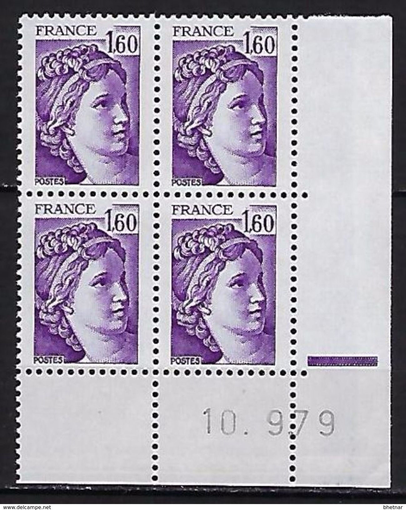 FR Coins Datés YT 2060 " Sabine 1F60 Violet " Neuf** Du 10.9.79 - 1970-1979