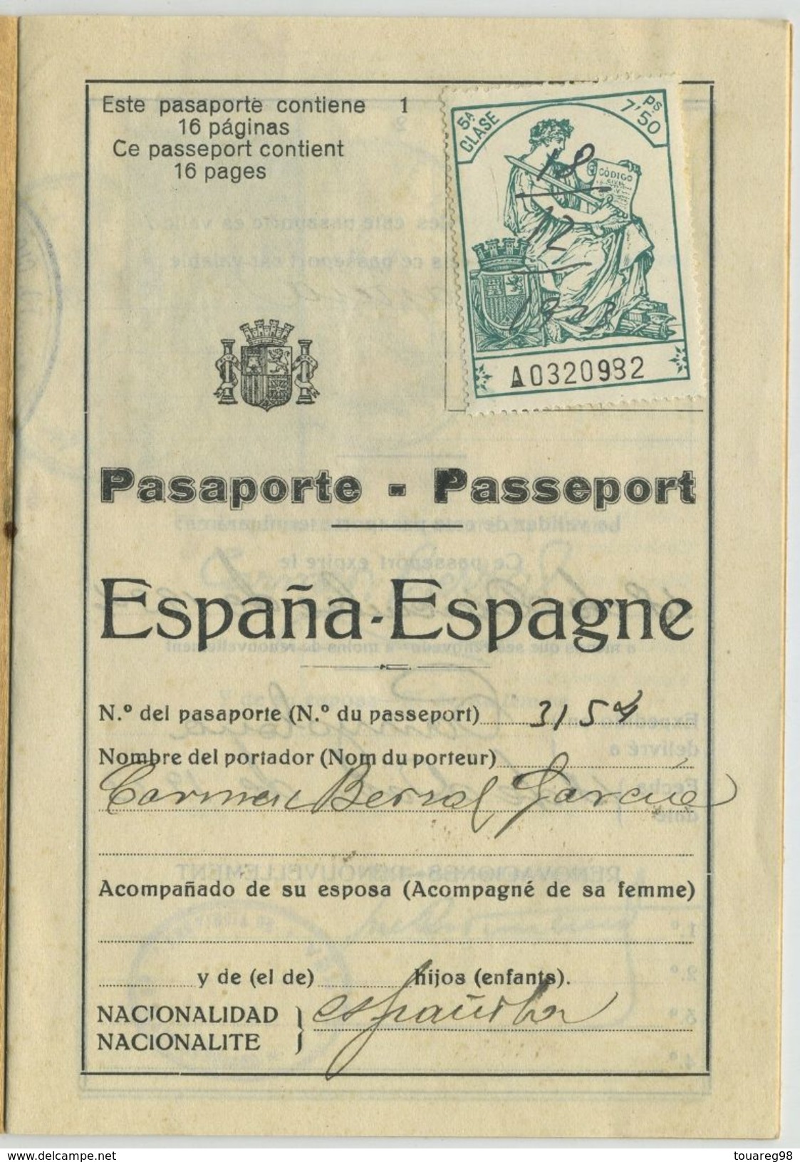 Passeport Espagnol Valable Pour La France Et L'Espagne. España. Pasaporte. Délivré à Pamplona En 1933. Pays Basque. - Documents Historiques