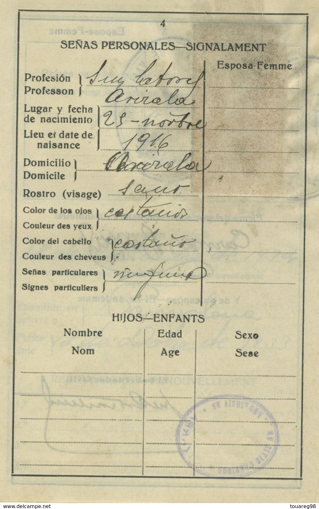 Passeport Espagnol Valable Pour La France Et L'Espagne. España. Pasaporte. Délivré à Pamplona En 1933. Pays Basque. - Documents Historiques