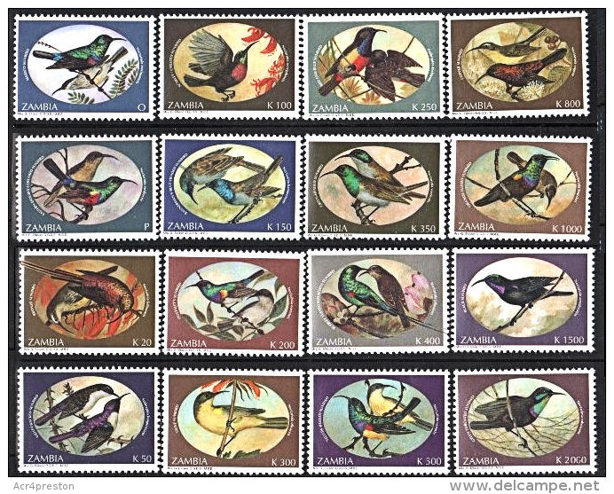 E0188 ZAMBIA 1994,SG 723-38 Sunbirds, Birds, Oiseaux, Mounted Mint - Zambia (1965-...)