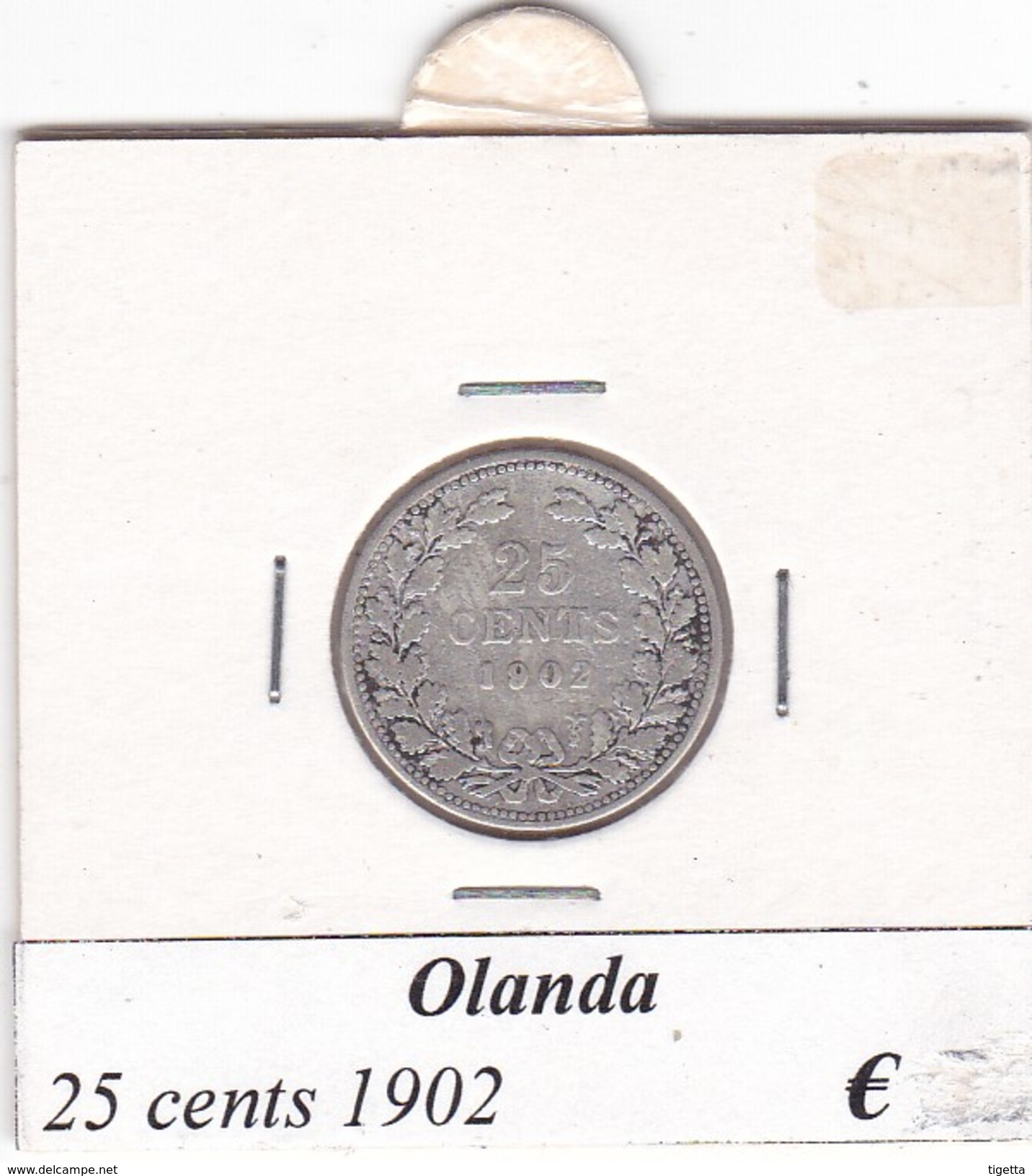 PAESI BASSI   25  CENTS   ANNO 1902  COME DA FOTO - 25 Cent