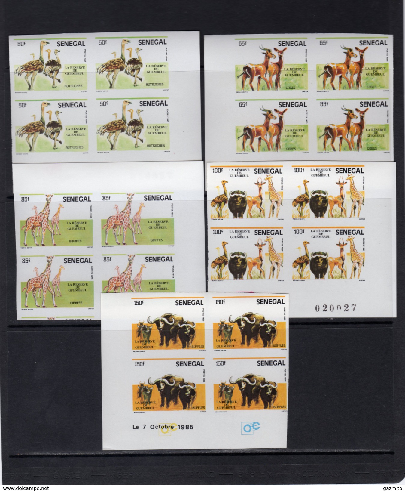 Senegal 1986, Animals, Giraffes, Ostriches, 5val IMPERFORATED X4 - Struzzi