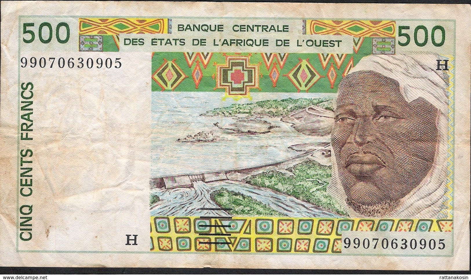 W.A.S. NIGER LETTER H P610Hi 500 FRANCS  (19)99 FINE NO P.h. ! ! - Niger