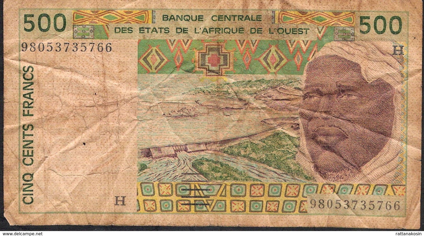 W.A.S. NIGER LETTER H P610Hh 500 FRANCS  (19)98 FINE 10 P.h. ! ! - Niger