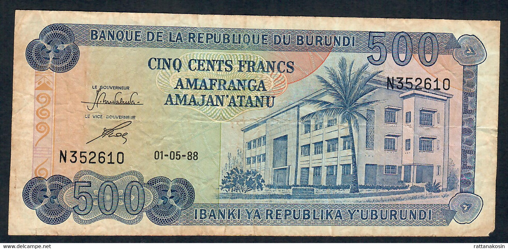 BURUNDI  P30c 500 FRANCS  1988   VG-F    NO P.h. ! ! - Burundi