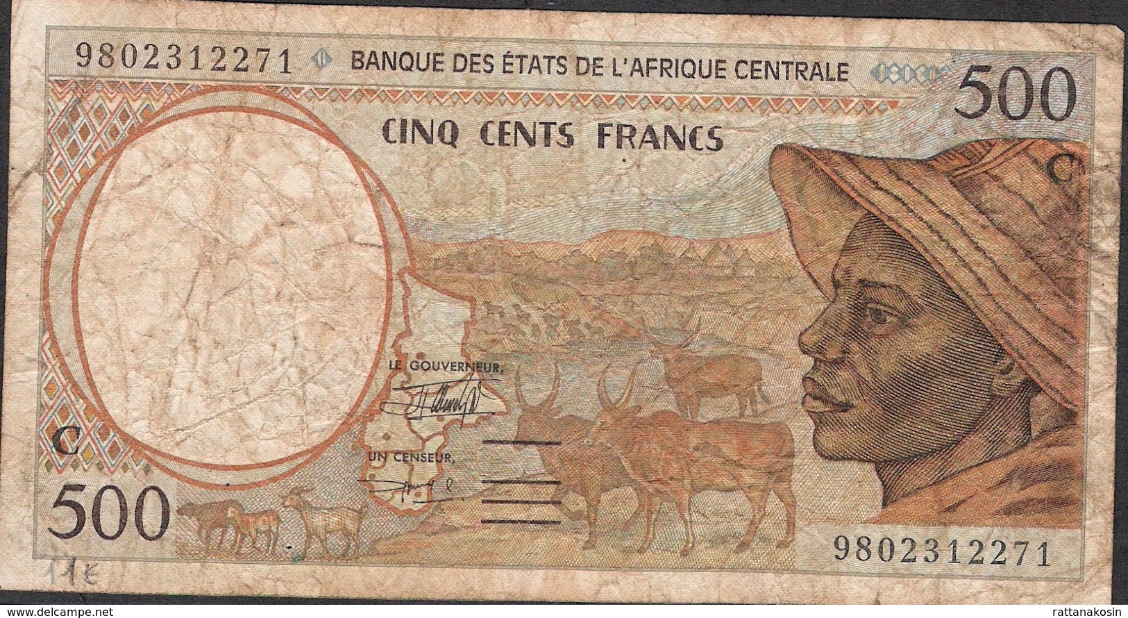 C.A.S. LETTER C CONGO  P101Ce 500 FRANCS  (19)98   FINE 1 P.h. ! - États D'Afrique Centrale