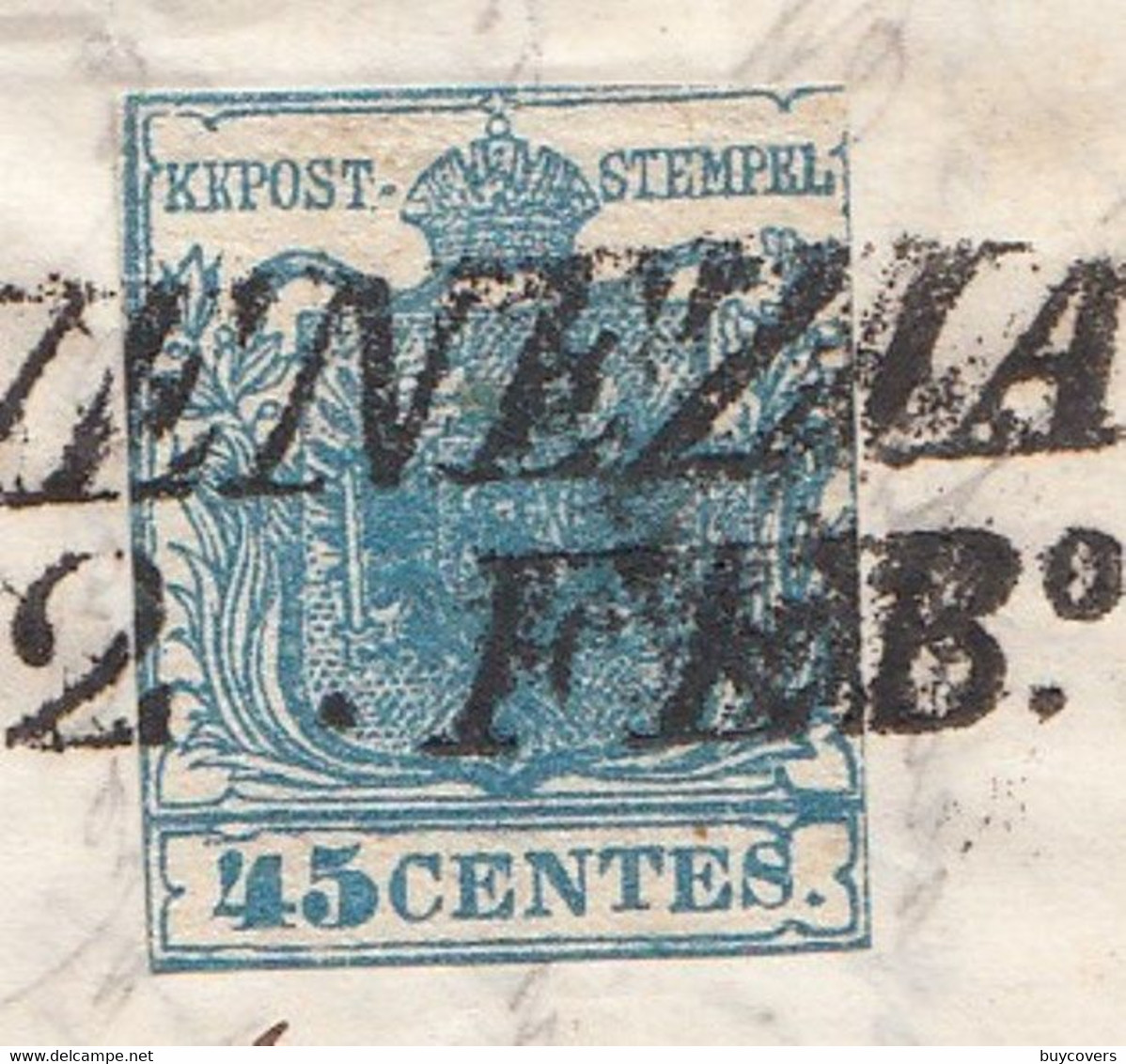 LV170 - LOMBARDO VENETO- Lettera Del 2 Febbraio 1852? Da Venezia A Viadana Con 45 Cent . Azzurro. FAMIGLIA STORICA- - Lombardo-Veneto