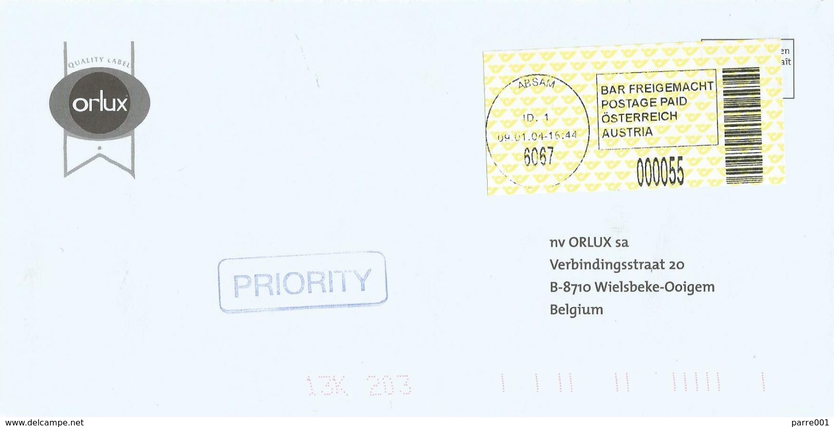 Österreich Austria 2004 Absam 6067 ID:1 Barcoded EMA Postage Paid Cover - Frankeermachines (EMA)