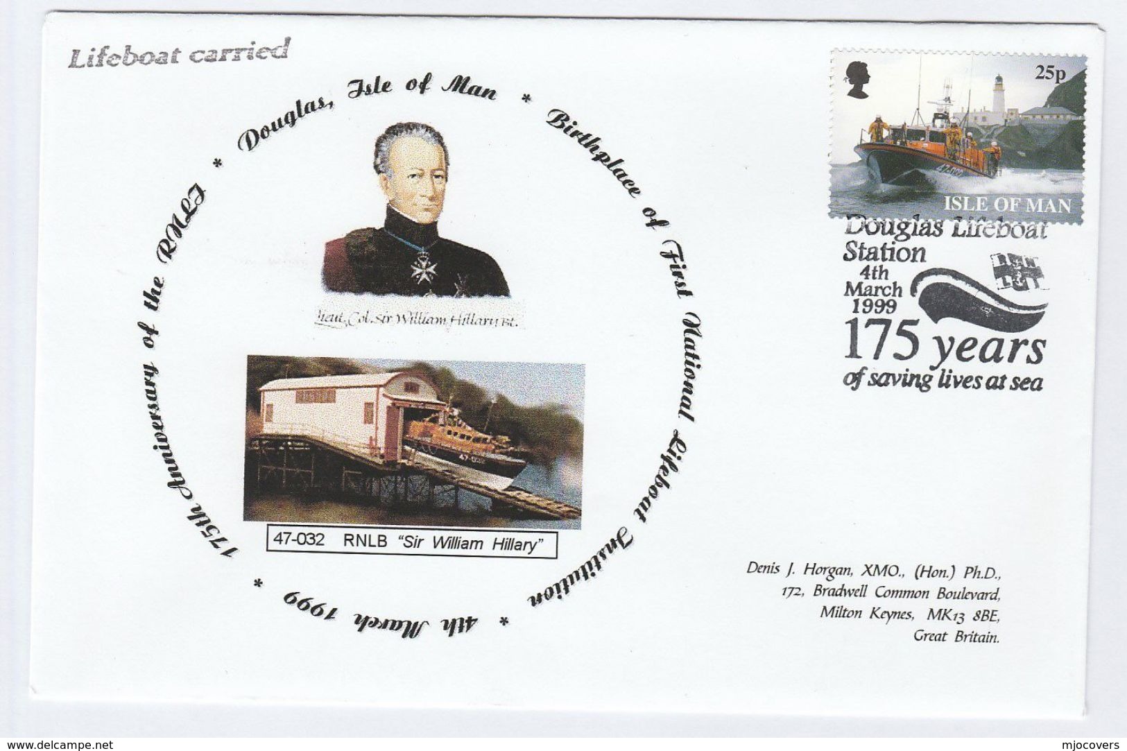 DOUGLAS  Isle Of Man SPECIAL FDC CARRIED BY LIFEBOAT Cover 1999 Stamps - Ships