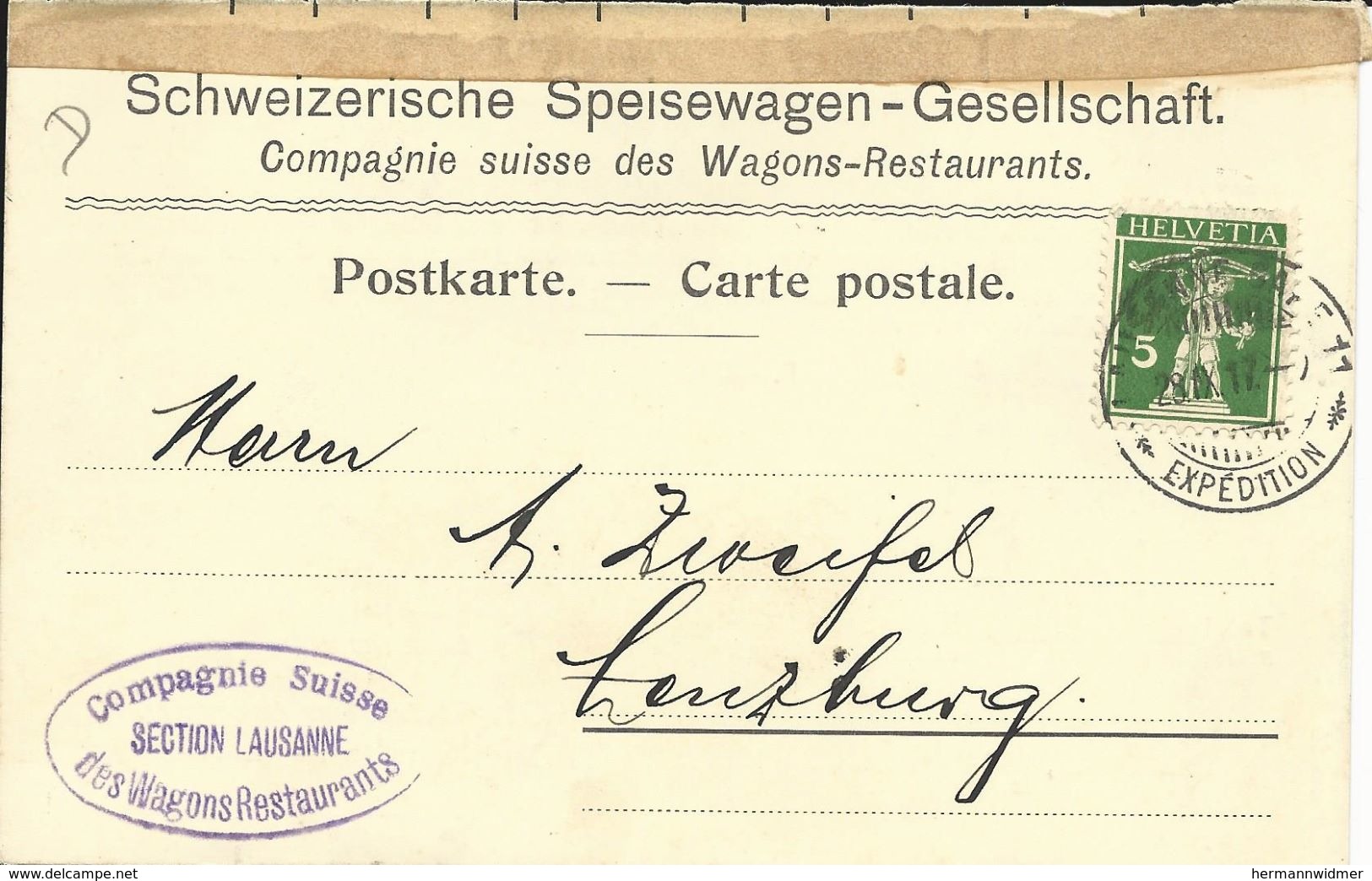 125II, Fils De Tell, Vert Clair,sur Carte, Compagnie Suisse Des Wagons-restaurants, Section Lausanne - Cartas & Documentos