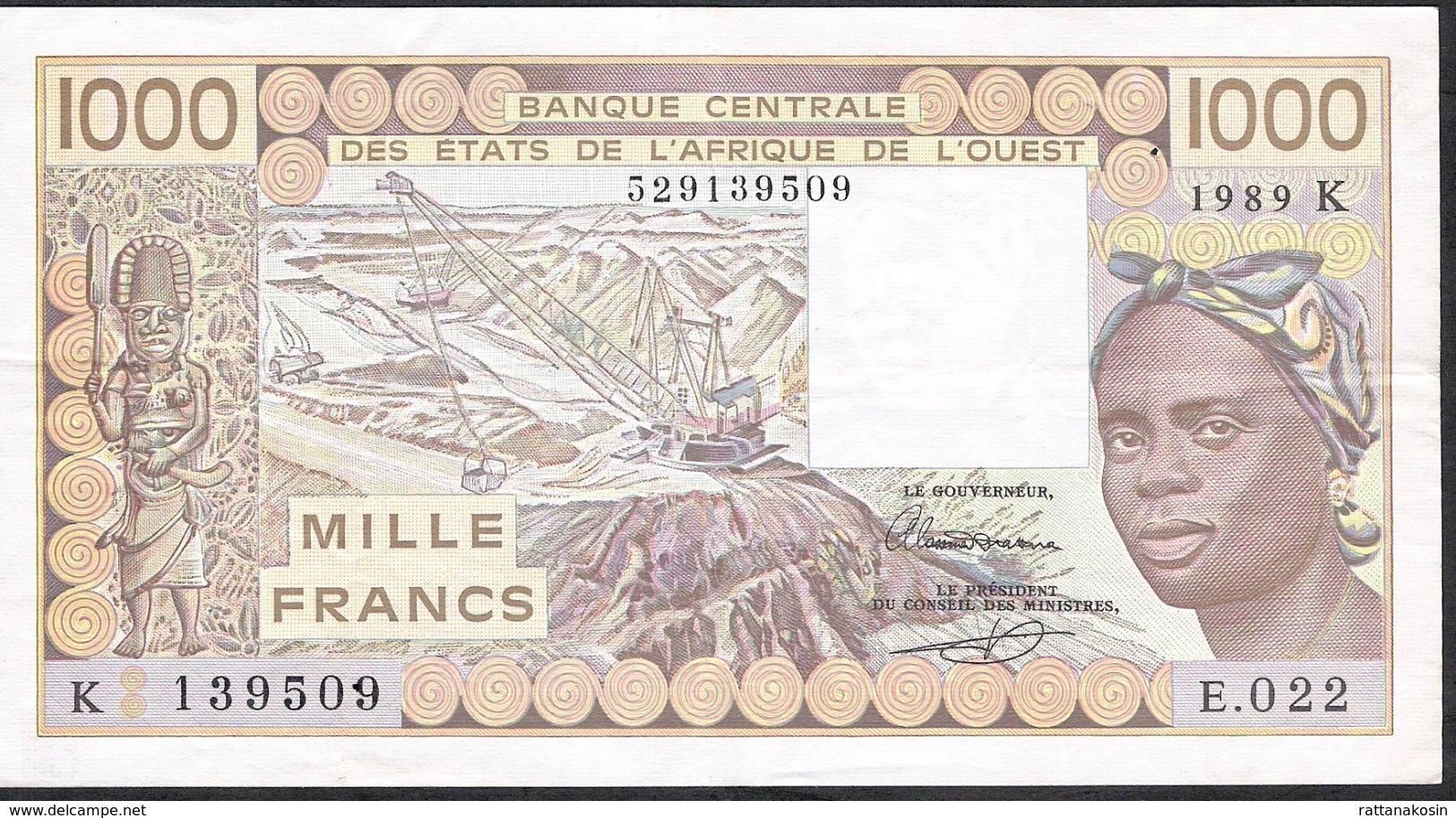 W.A.S. SENEGAL P707Ki 1000 FRANCS  1989 VF Few Folds 1 P.h. ! - Stati Dell'Africa Occidentale