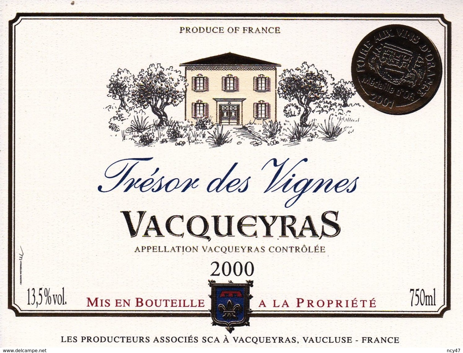 ETIQUETTES . TRESOR DES VIGNES  2000 (Vacqueyras).  75cl. ..K915 - Vin De Pays D'Oc