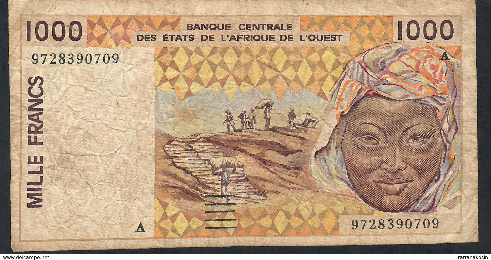 W.A.S. IVORY COAST  P111Ag 1000 FRANCS (19)97 FINE NO P.h. ! - Stati Dell'Africa Occidentale