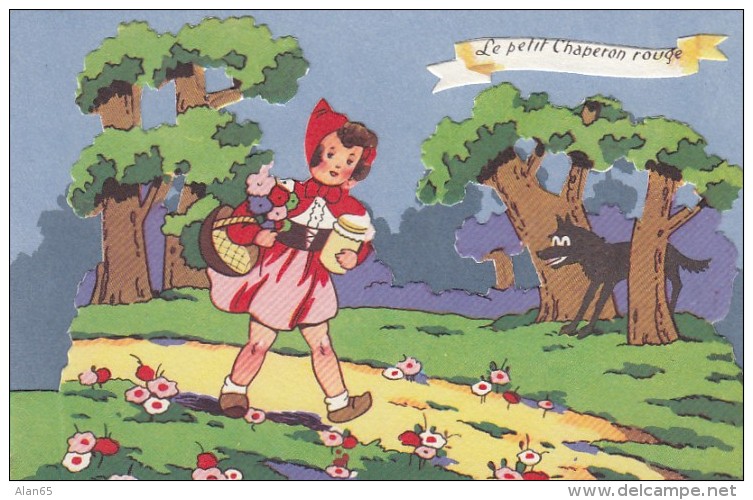 Little Red Riding Hood Petit Chaperon Rouge, Cut-out Applique Texture C1940s/50s Vintage Postcard - Fairy Tales, Popular Stories & Legends