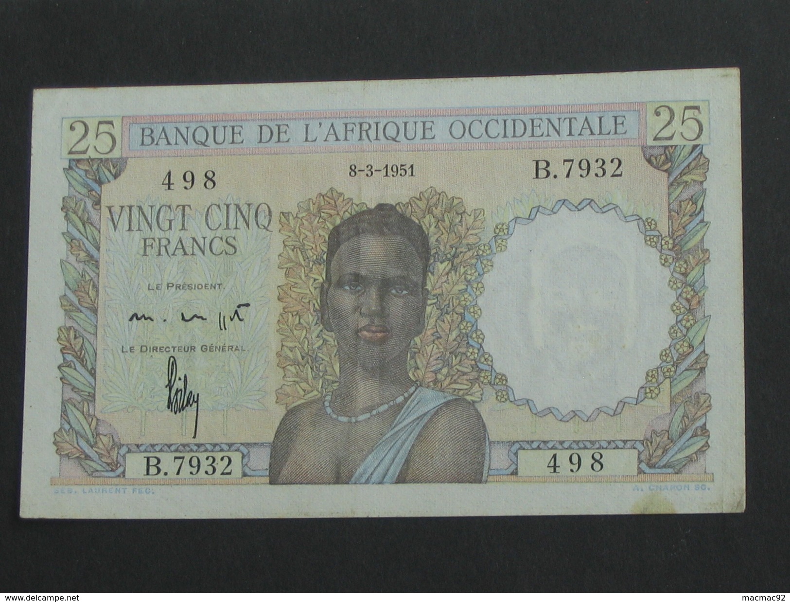 25 Francs 1951 - Banque De L´Afrique Occidentale **** EN ACHAT IMMEDIAT **** - Autres & Non Classés